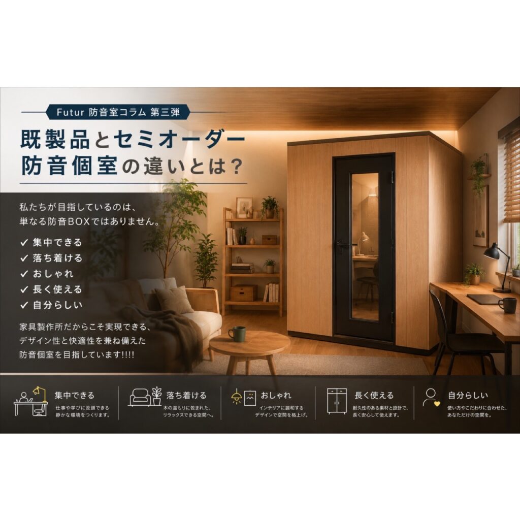 Futur防音室ｺﾗﾑ 第三弾「既製品とｾﾐｵｰﾀﾞｰ防音個室の違いとは？」